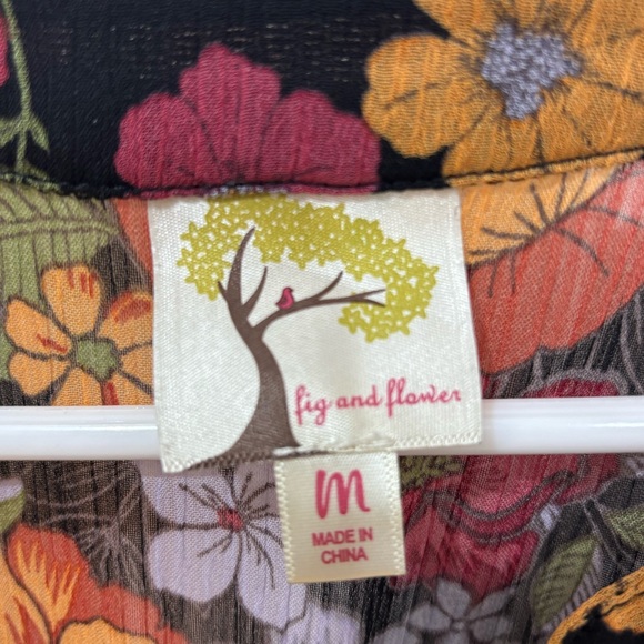 Fig & Flower Anthropologie Floral Midi Dress Black Sheer 3/4 Sleeve Women’s Med‎ - Picture 4 of 7